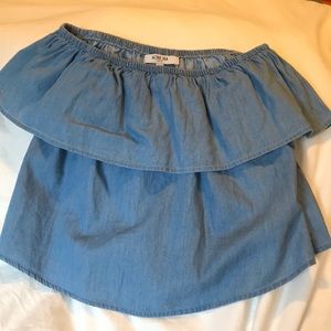 Off the shoulder denim shirt